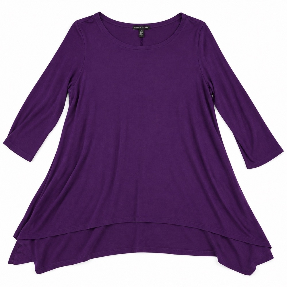 Eileen Fisher Womens XL Tunic Purple Asymmetrical Relaxed Fit Lagenlook Flowy